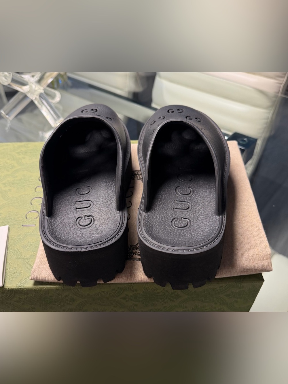 Gucci Black Perforated GG Platform Clog Mules - Picture 7 of 10